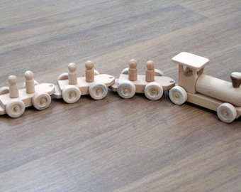 Raine the wooden train - handcrafted wood toy with 6 peg people