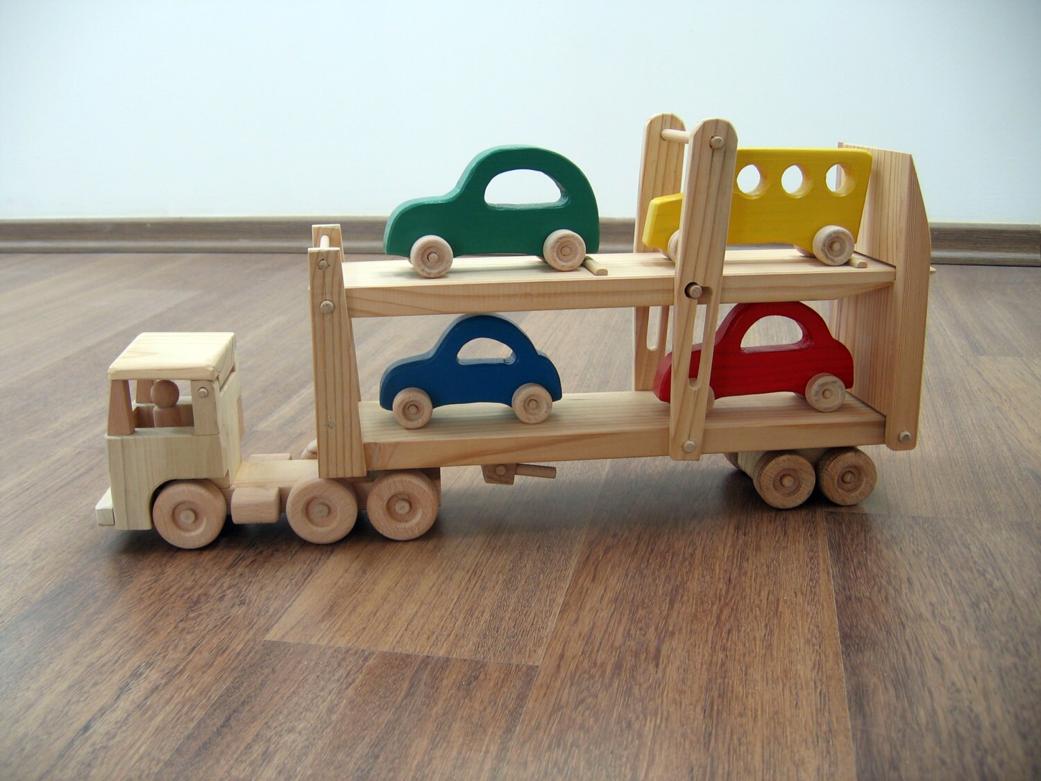 Hailey the Car Hauler - a Wooden Toy Truck With Movable Ramps - Four ...