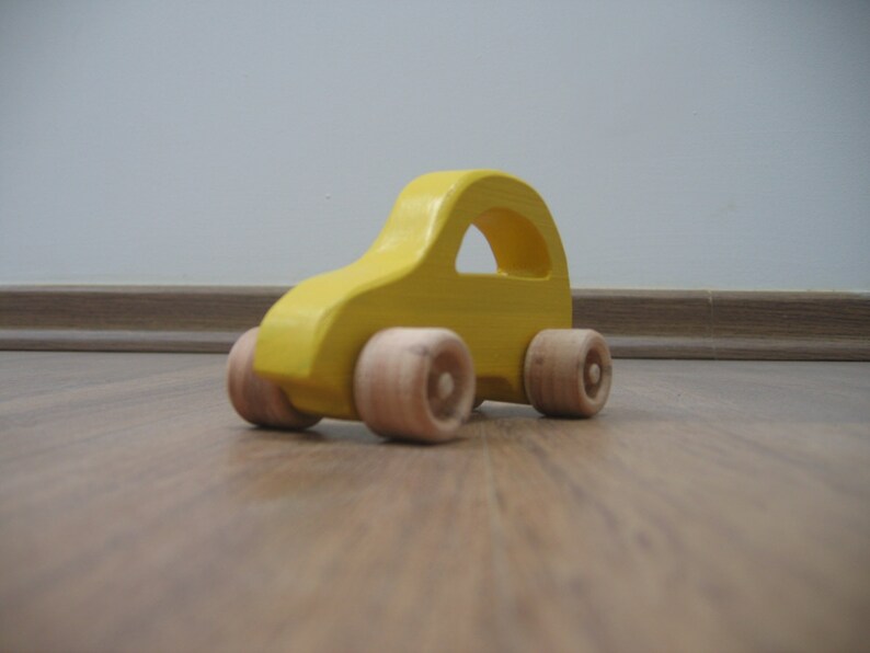 Wooden toy cars set of four blue, green, red, yellow image 4