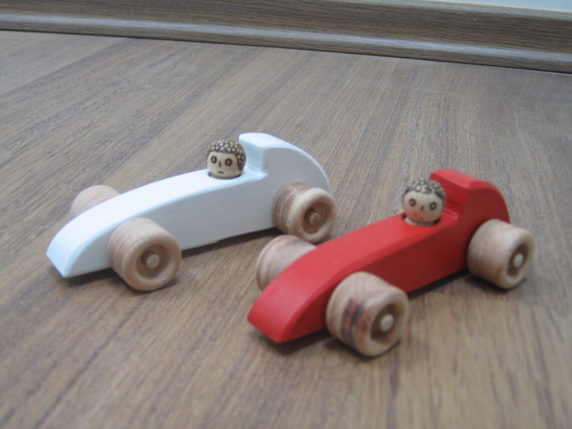Set of Two Wooden Sports Cars - Red and White Racing Cars Toy - Wooden ...