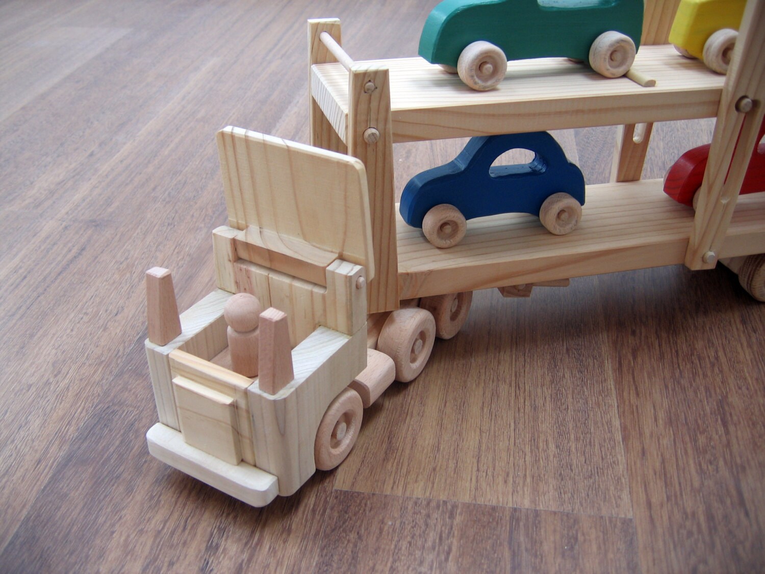 Hailey the Car Hauler - a Wooden Toy Truck With Movable Ramps - Four ...