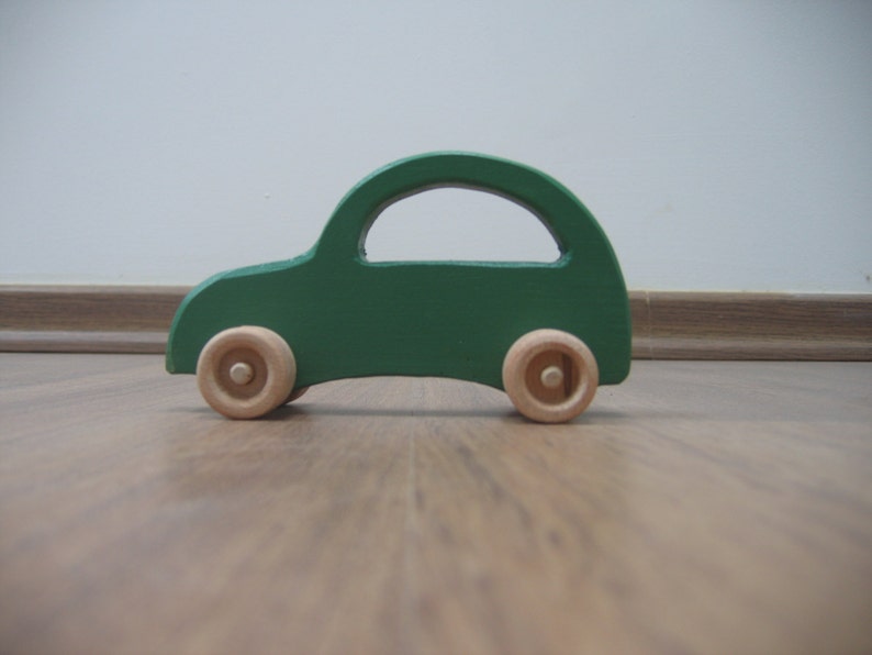 Wooden toy cars set of four blue, green, red, yellow image 5