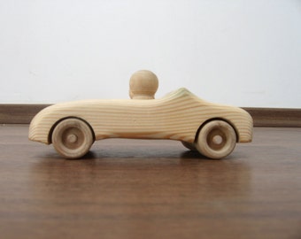 Handcrafted wooden car - toy car with two peg people - natural finish - waldorf kids play