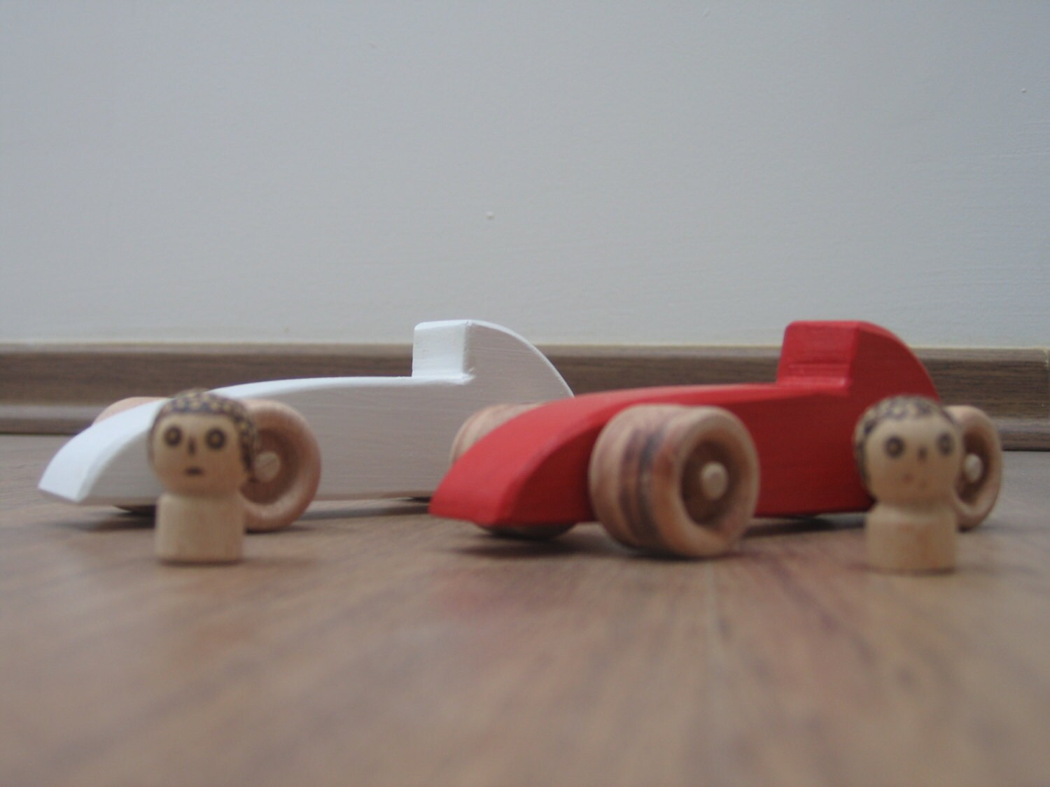 Set of Two Wooden Sports Cars - Red and White Racing Cars Toy - Wooden ...