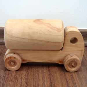 Hank the little tanker a wooden toy tanker for toddlers, natural finish waldorf wood toy image 2