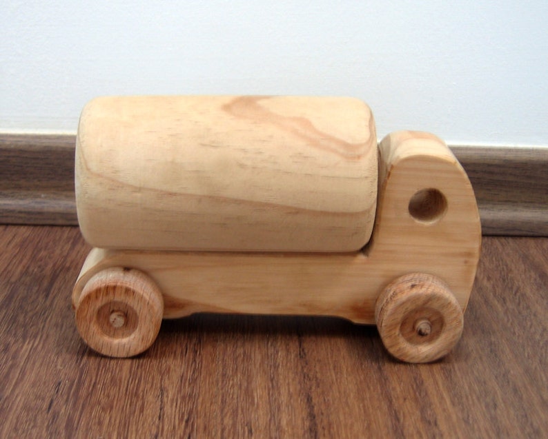 Hank the little tanker a wooden toy tanker for toddlers, natural finish waldorf wood toy image 2