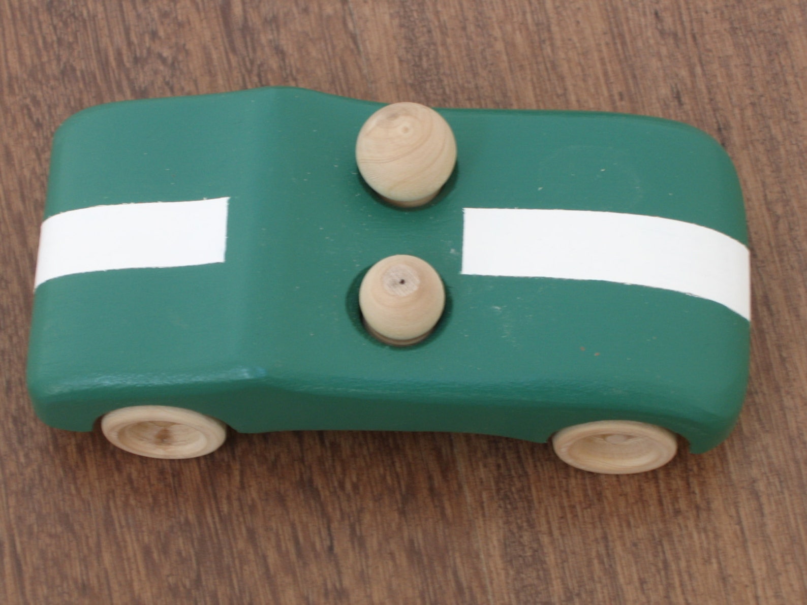 Handcrafted Wooden Toy Green Car With White Stripe Pretend Etsy