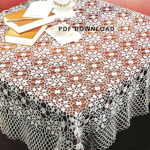 Crochet Tablecloth Topper Pattern - 51 1/4&quot; square - &quot;Cheryl&#39;s Choice&quot; - Instant DIGITAL PDF DOWNLOAD Heirloom - Motif pattern