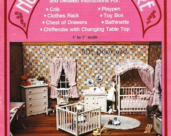 Libro di modelli di mobili per cameretta delle bambole in miniatura vintage in scala 1:12 - DOWNLOAD DIGITALE PDF - Culla per bambini, box per giocattoli, cassettiera o cassettiera