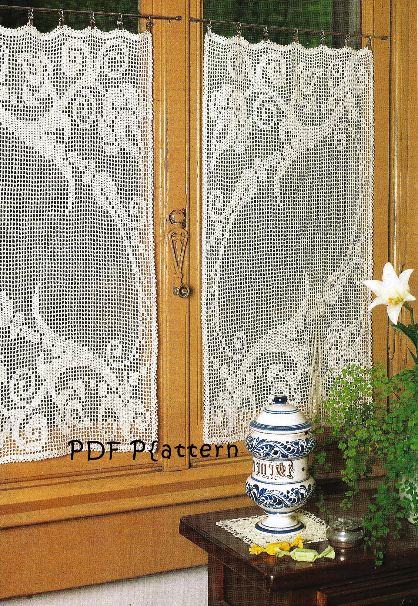 Crochet Curtains Cafe Style Pattern - Filet Style - 29 1/2
