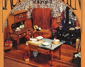 Vintage Miniatur-Puppenhaus-Küchenmöbel-Schnittmusterbuch (Maßstab 1:12) – PDF-Download – Holzofen, Schrank, Sitzbank, Arbeitstisch