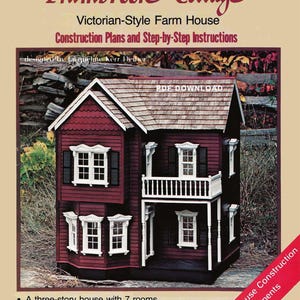 Vintage miniatuur 1:12 poppenhuis houtbewerkingsplannen boek - Plumbrook Cottage - PDF DIGITALE DOWNLOAD - Victoriaanse stijl boerderij - 3 verdiepingen