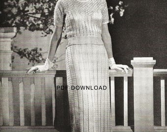 Modello di abito all'uncinetto vintage anni '30 / Abito Debonaire • Modelli di camicette e gonne del 1935 / DOWNLOAD PDF DIGITALE immediato / Elegante e raffinato