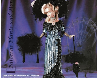 Crochet Pattern PDF download 1899 Jeweled Theatrical Costume gown for Fashion doll 11 1/2" gown crochet vintage pattern Doll Dress