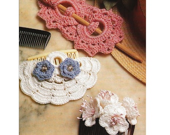 Set di 3 modelli di ornamenti per capelli all'uncinetto / Pizzo e fiori / Fermaglio e pettini / DOWNLOAD PDF DIGITALE immediato / Facile da realizzare