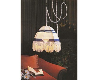 Modello vintage per paralume sospeso in macramè - Copriparalume Nob Hill - Altezza 45 cm / Download digitale immediato in PDF / Stile cimelio del 1977