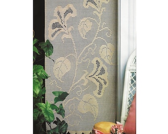 Gehäkelte Vorhänge Cafe Stil Muster - Morning Glories - 52 "lang x 24 3/4" breit | Sofortiger DIGITALER PDF-DOWNLOAD | Filetstil - Vintage