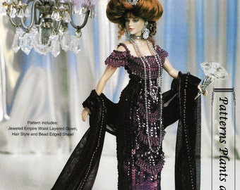 Häkelanleitung PDF download Edwardian 1912 Beads & Pailletten Modepuppe 39 cm Kleid Häkelanleitung Vintage-Kleid