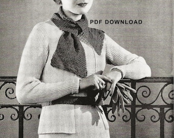 Vintage 1930's Crocheted Dress Pattern | Smoking Kleid • 1935 Bluse Weste Schal Rock Schnittmuster | Sofortiger DIGITALER PDF-DOWNLOAD | Elegant
