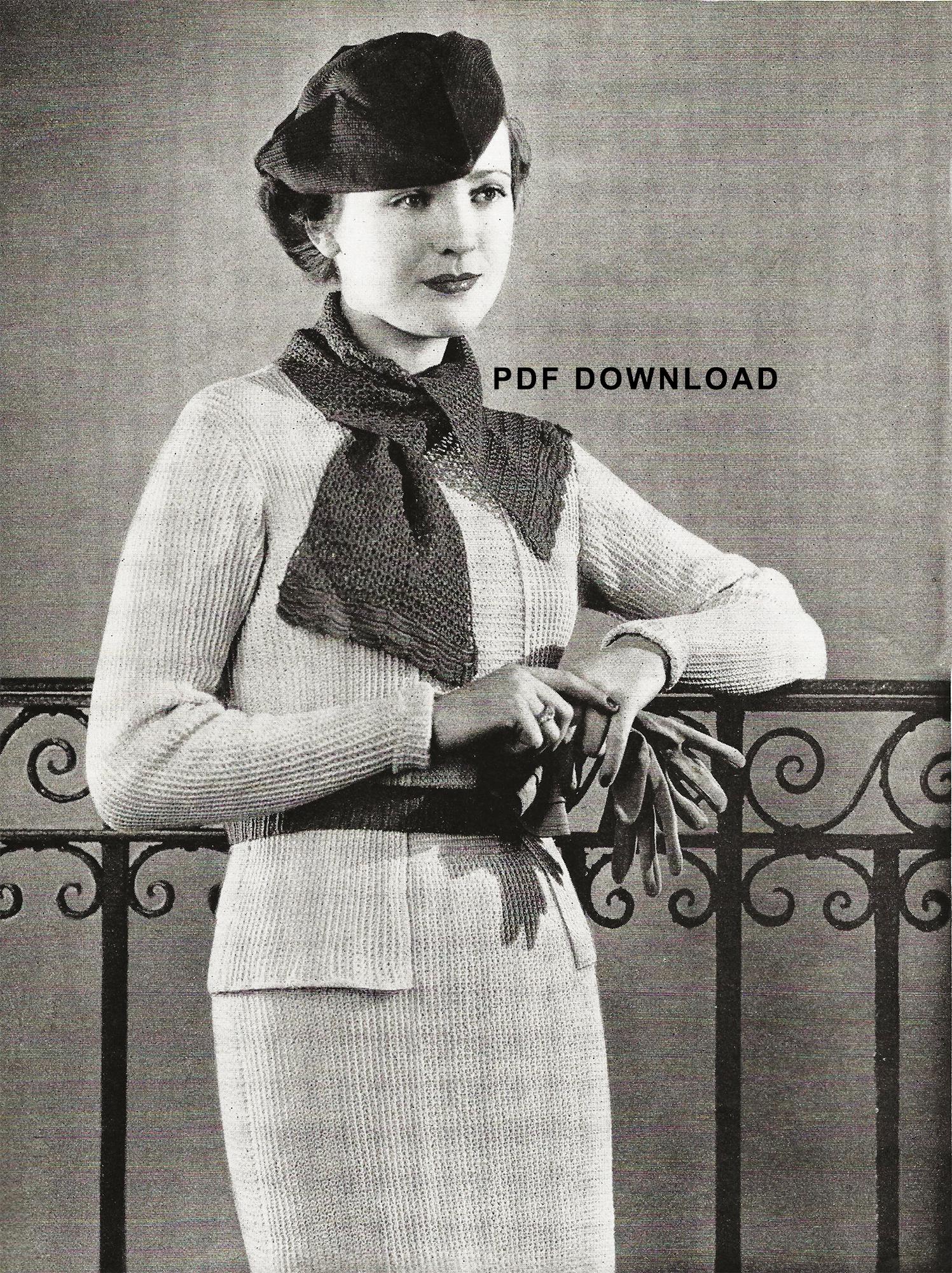 40 Crochet Blouse Patterns with Lace, Wraps, and Granny Squares 38 Vintage 1930's Crocheted Dress Pattern Tuxedo Dress 1935