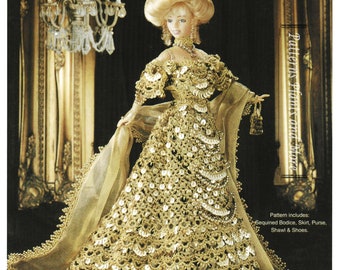 Crochet Pattern PDF download 1900 Century Celebration Costume gown Fashion doll 11 1/2" gown Sequins crochet vintage pattern Dress