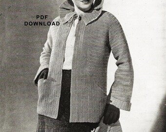 Vintage 1930er Jahre Crochet Gehäkelte Jacke Muster | Reefer Jacke • 1935 Jacke mit Taschen Muster | Sofortiger DIGITALER PDF-DOWNLOAD | Elegant