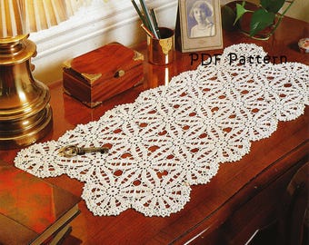 Crochet Table Mat Runner Doily Pattern - 26" long - motif construction | Instant DIGITAL PDF DOWNLOAD | Buffet cover - 1983 Heirloom style