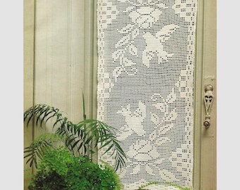 Tende all'uncinetto in stile bar - Rose e uccelli - 84 cm di lunghezza x 42 cm di larghezza / DOWNLOAD PDF DIGITALE immediato / Stile filet - vintage