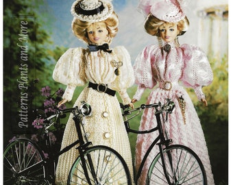 Schema all'uncinetto in formato PDF da scaricare 1895 Abiti da ciclista Abiti da bambola alla moda Due stili Abito da bambola da 11 1/2" all'uncinetto modello vintage Abito da bambola