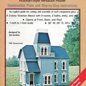Vintage miniatuur 1:12 poppenhuis houtbewerkingsplannen boek - Briarwood Manor - DIGITALE DOWNLOAD pdf - Victoriaanse stijl huis - 3 verdiepingen en 9 kamers