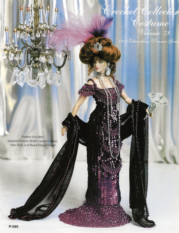beaded doll dress patterns Crochet Pattern PDF Download Edwardian 1912 Gown Beads & Sequins Fashion  Doll 11 1/2