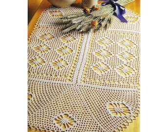 Crochet Table Mat Rectangular Doily Pattern - 31 1/2" long | Instant DIGITAL PDF DOWNLOAD | Table or Buffet cover - 1994 Heirloom style