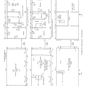 May include: A black and white diagram showing a basic house parts plan with measurements in inches. The diagram shows the layout of a house with different rooms, including a living room, dining room, kitchen, bathroom, bedroom, and hallway. The diagram also shows the location of the stairs and the attic access opening. The text "BASIC HOUSE PARTS PLAN" is at the bottom of the diagram.