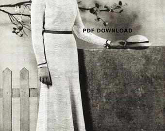 Vintage 1930er Jahre Häkelrock und Bluse Muster | Terrassen Kleid • 1935 Blusen Rock Gürtel Schnittmuster | Sofortiger DIGITALER PDF-DOWNLOAD | Elegant