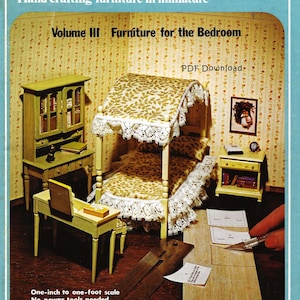 Vintage Miniature 1:12 Dollhouse Bedroom Furniture Pattern Book - PDF DIGITAL DOWNLOAD -Vanity Night stand Canopy Bed Chest of drawers Desk
