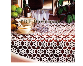 Crochet Rectangular Tablecloth Topper Pattern - 80" x 68" - "Starry" - Instant DIGITAL PDF DOWNLOAD - Heirloom style