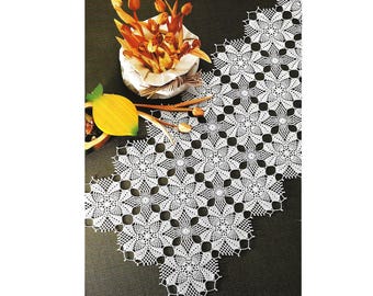 Vintage Crochet Table Mat Runner Doily Pattern Flower Garden Design | 13 3/4" wide by 35 1/2" long | Instant DIGITAL PDF DOWNLOAD | Nice