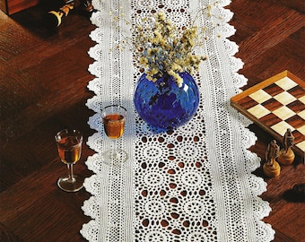 Crochet Table Mat Long Runner Doily Pattern - 41 1/2" long | Instant DIGITAL PDF DOWNLOAD | Table or Buffet cover - 1983 Heirloom style