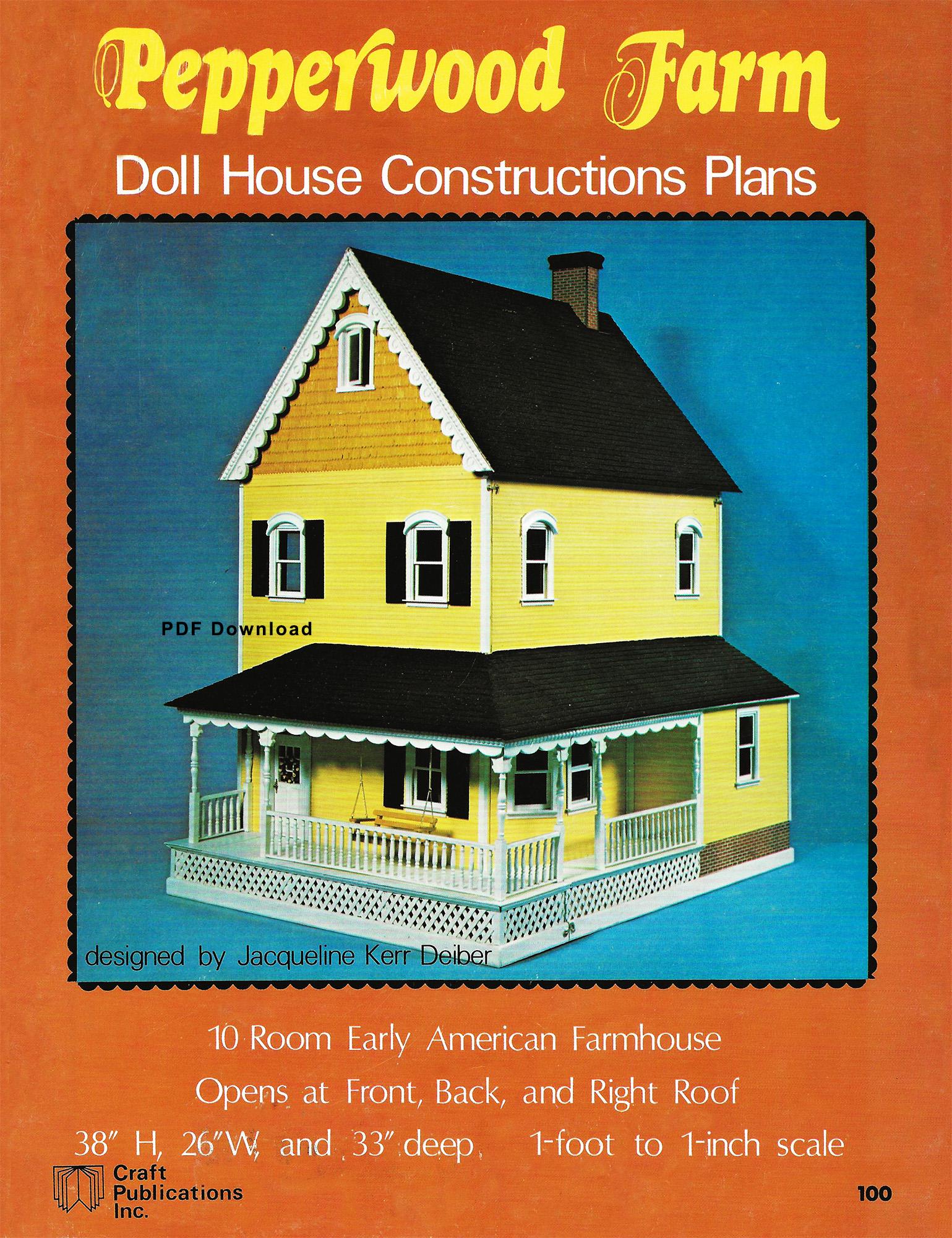Vintage Miniature 1:12 Dollhouse Woodworking Plans Book - Pepperwood Farm - PDF DIGITAL DOWNLOAD - Early American Farmhouse - 10 rooms