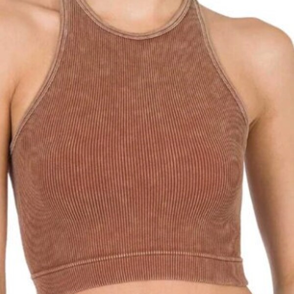 Dark Rust Ribbed Cropped Tank