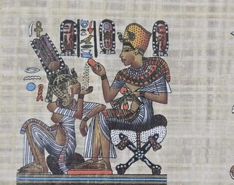 ツタンカーメン王とアンケセナーメン王妃のパピルス画、エジプトの壁画