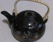 Vintage Black Color Ceramic Japanese Satsuma Teapot for 3 Handpainted 24k Gold Finish Detailing Peacock In Garden, Japan