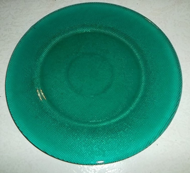 Vintage Forest Green Hand-Pressed Designed Collectible Solid Glass Dinner Plate image 3