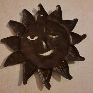 Recycled Metal Sun Face Sculpture: Haitian Steel Drum Art, 6 inch