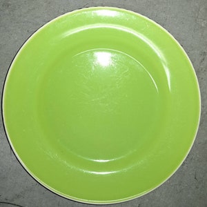Vintage Fapor Portugal Vivid Green Ceramic Dinner Plate w/ Black Wavy Stripe