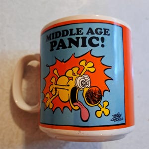 Vintage 1989 GRIMMY Garfield  Ceramic Collectible Mug, "Middle Age Panic"