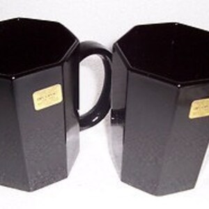 Vintage Arcoroc Octime Black Glass Mugs: French Octagonal Coffee Cups, Set of 2