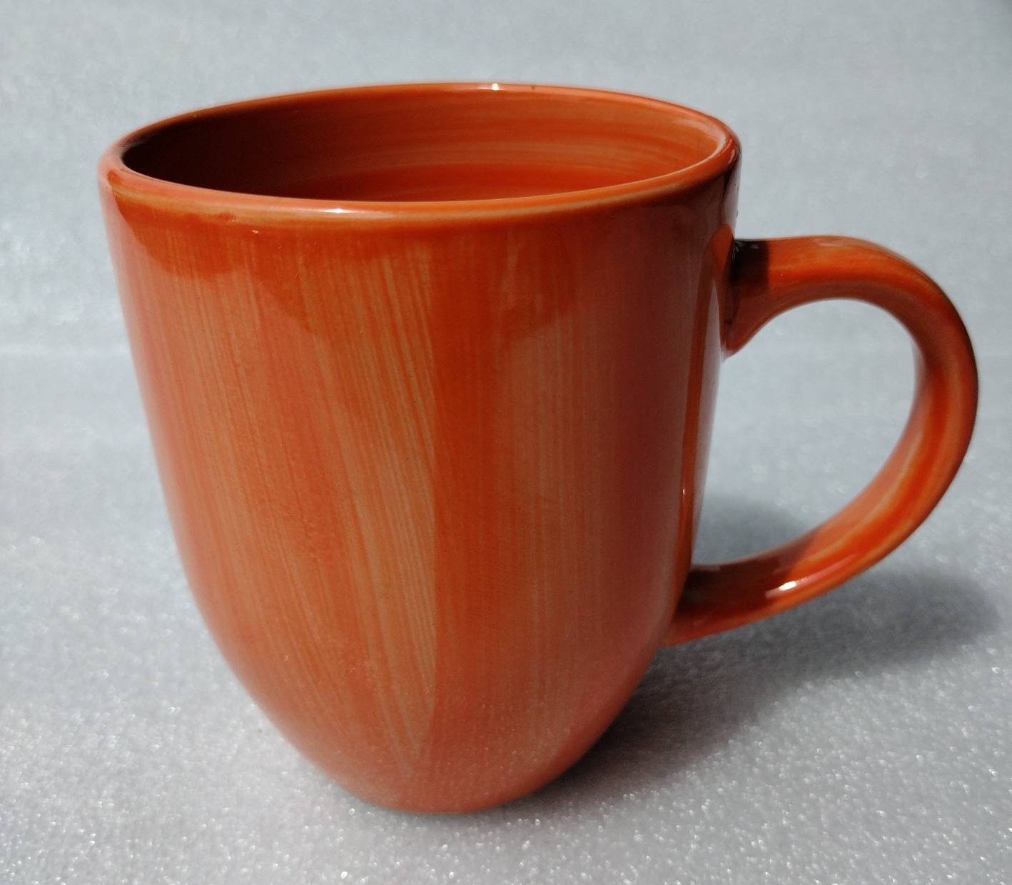 Handpainted Coral Peach Orange Colored Vertical Stripe Design Collectible Large Coffee Mug By Gallery, Looks Like Citrus Grove