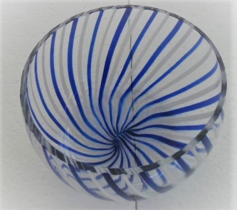 EASTERN GLASS Large Blue and White Striped Swirl Art Glass Etsy