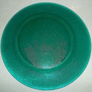 Vintage Forest Green Hand-Pressed Designed Collectible Solid Glass Dinner Plate image 8